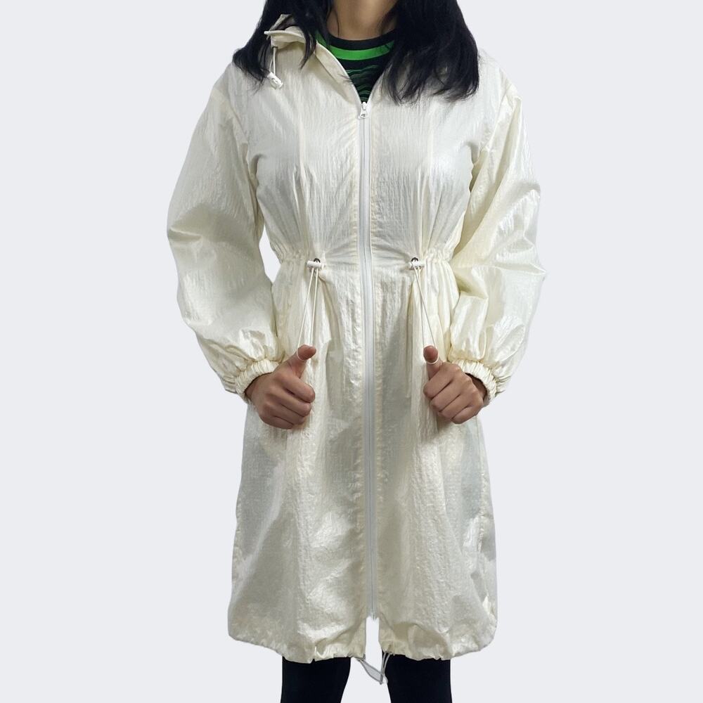 Future Collective Cream Hooded Windbreaker Mid Length TrenchJacket  Sz XXS